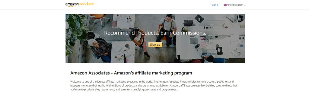 Amazon Associates Website Screnshot