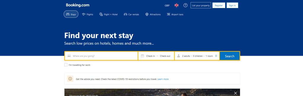 Booking.com Website Screenshot