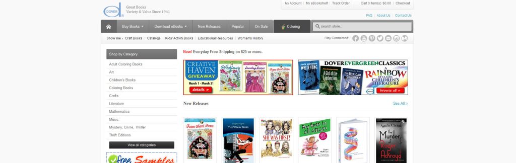 Dover Publications Website Screenshot