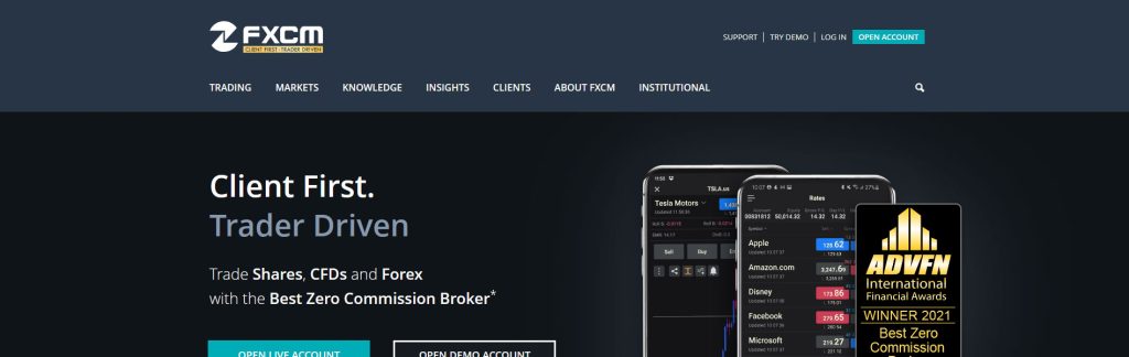 FXCM Website Screenshot