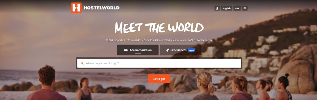 Hostelworld Website Screenshot