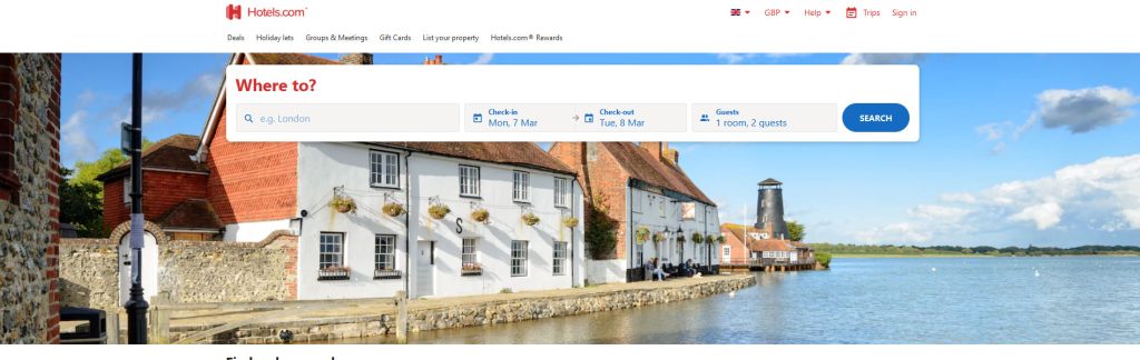 Hotels.com Website Screenshot