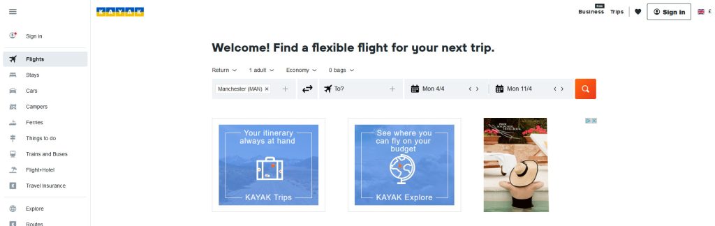 Kayak Website Screenshot