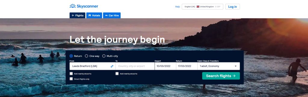 Skyscanner Website Screenshot