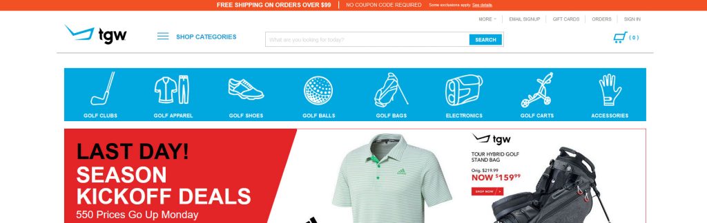The Golf Warehouse Website Screenshot