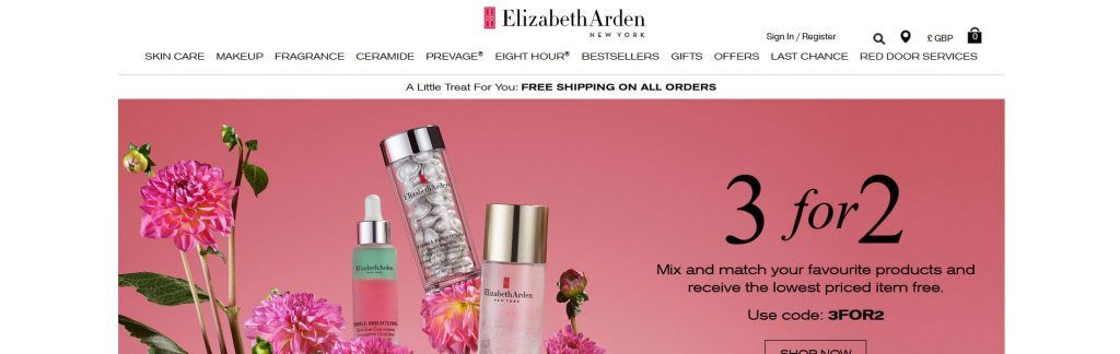 Elizabeth Arden Website Screenshot