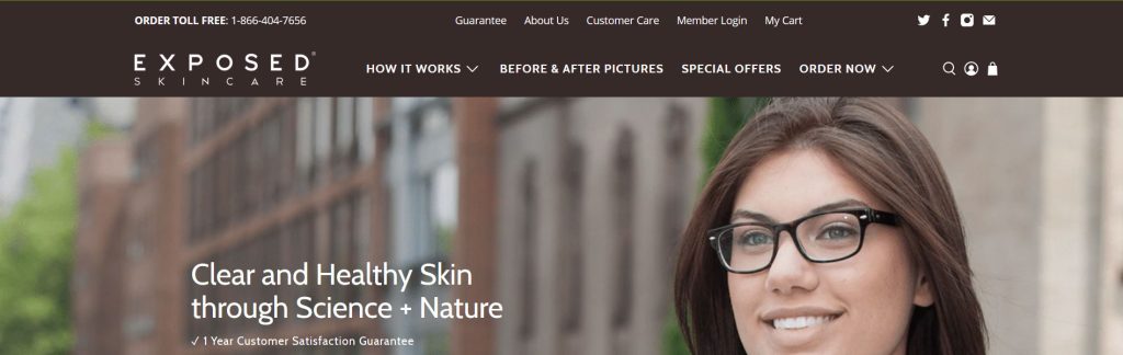 Exposed Skincare Website Screenshot