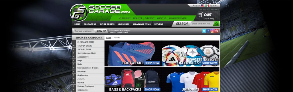 Soccer Garage Website Screenshot