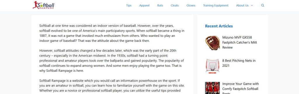 Softball Rampage Website Screenshot
