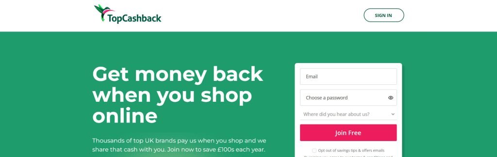 Top Cashback Website Screenshot