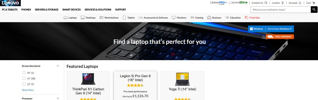 Lenovo Website Screenshot