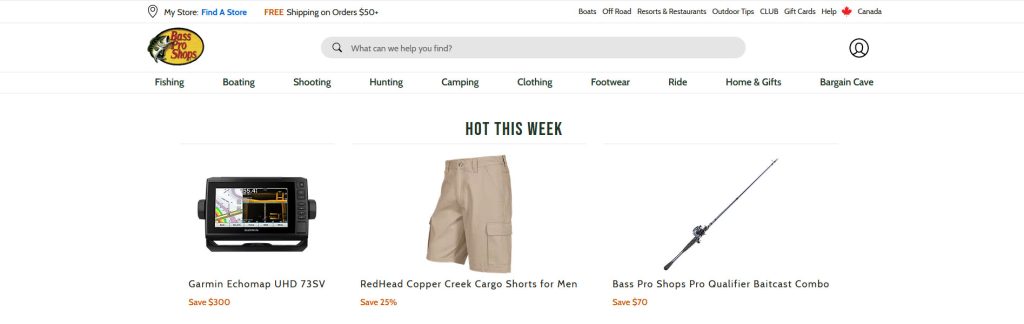 Bass Pro Shops Website Screenshot