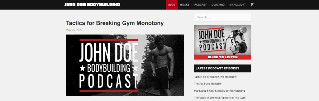 John Doe Bodybuilding Website Screenshot