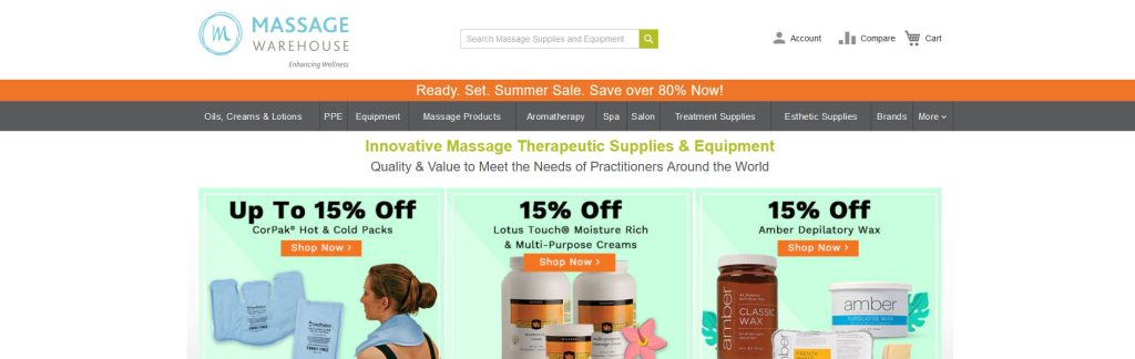 Massage Warehouse Website Screenshot