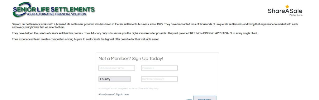 Senior Life Settlements Website Screenshot
