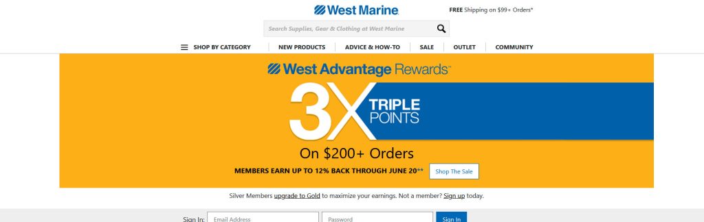 West Marine Website Screenshot