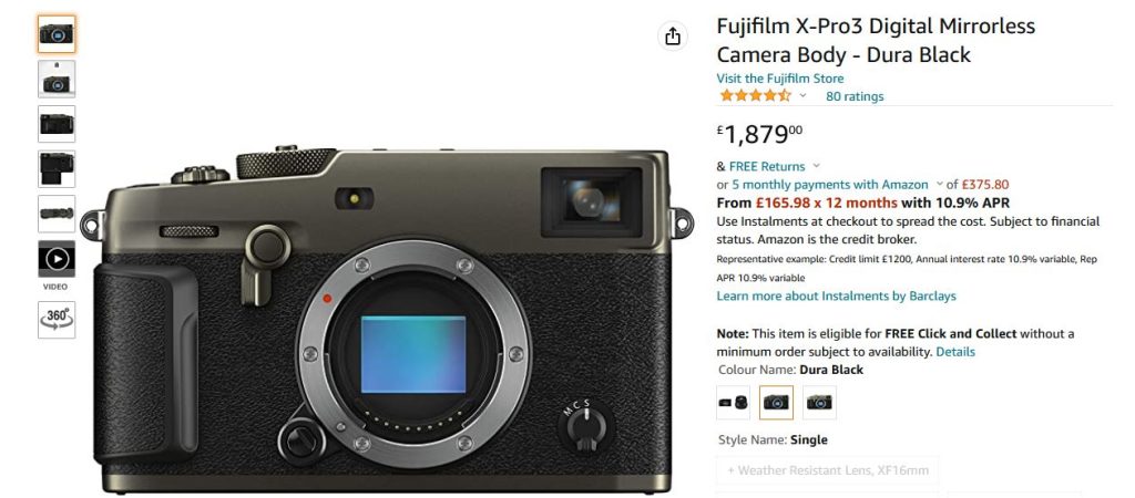 Digital Camera Product Listing on Amazon