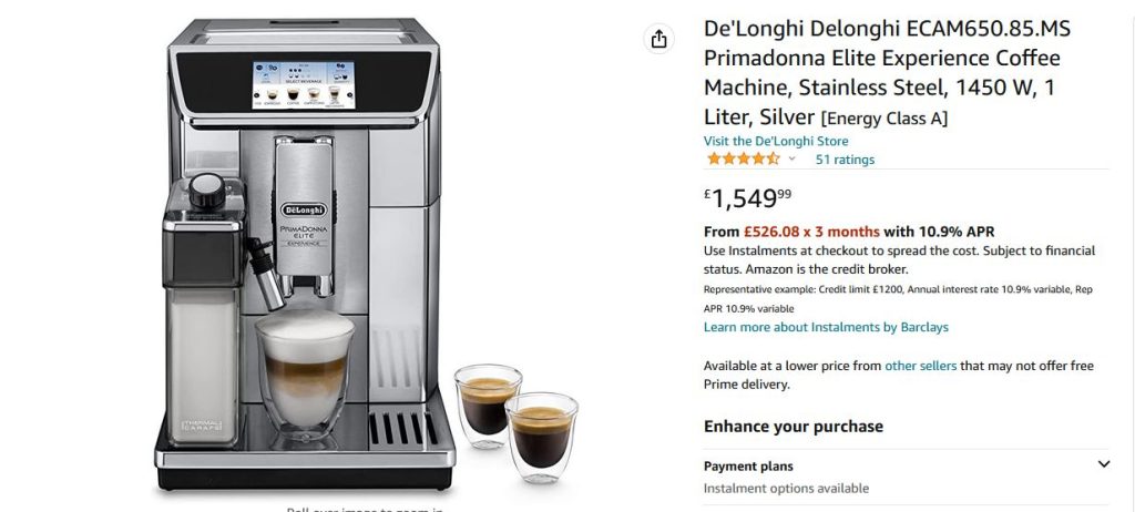 Coffee Machine Product Listing on Amazon