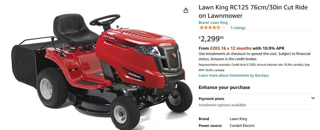 Lawn Mower Product Listing on Amazon