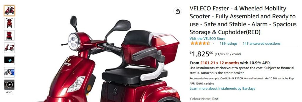 Mobility Scooter Product Listing on Amazon