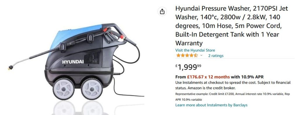 Pressure Washer Product Listing on Amazon