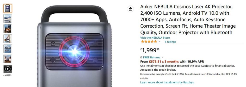 Projector Product Listing on Amazon
