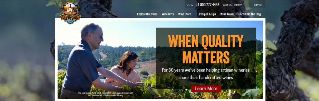 California Wine Club Website Screenshot