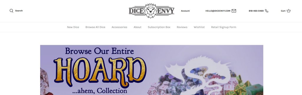 Dice Envy Website Screenshot