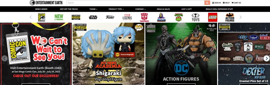 Entertainment Earth Website Screenshot