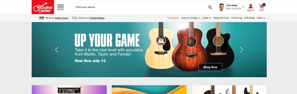 Guitar Center Website Screenshot