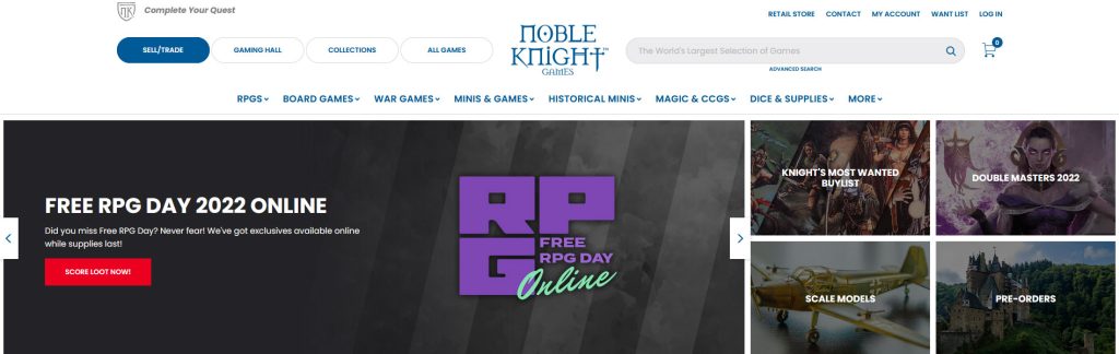 Noble Knight Games Website Screenshot