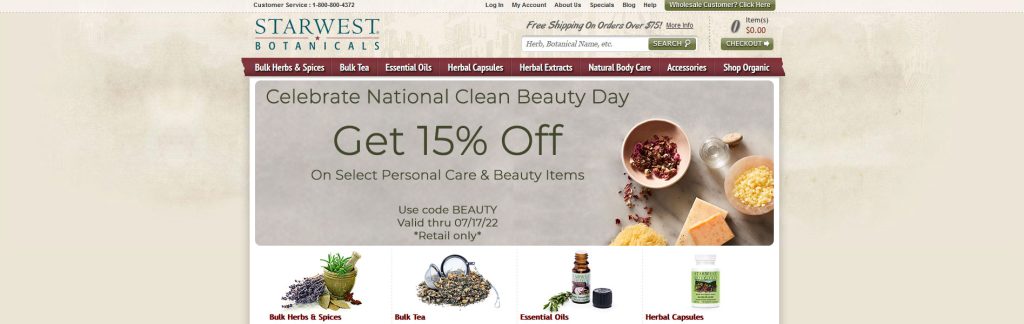 Starwest Botanicals Website Screenshot