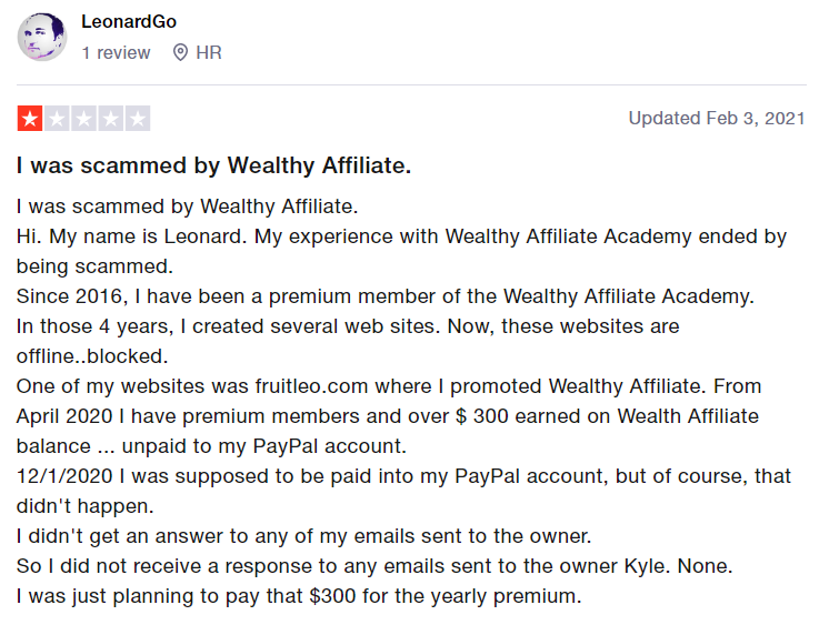 complaints about wealthy affiliate scam