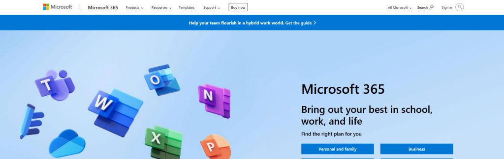 Microsoft 365 Website Screenshot