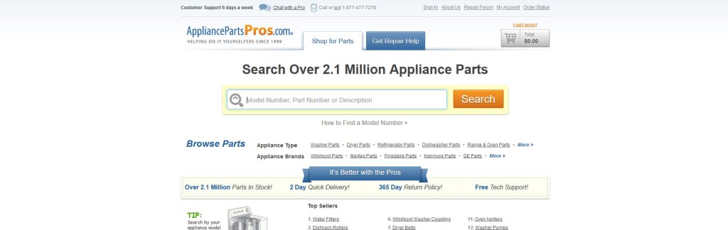 Appliance Parts Pros Website Screenshot