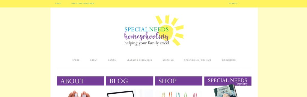 Special Needs Homeschooling Website Screenshot