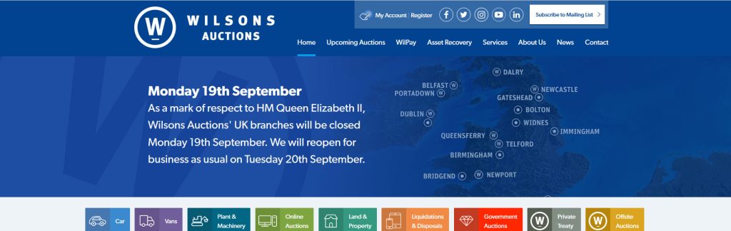 Wilsons Auctions Website Screenshot