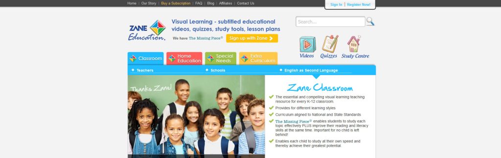 Zane Education Website Screenshot