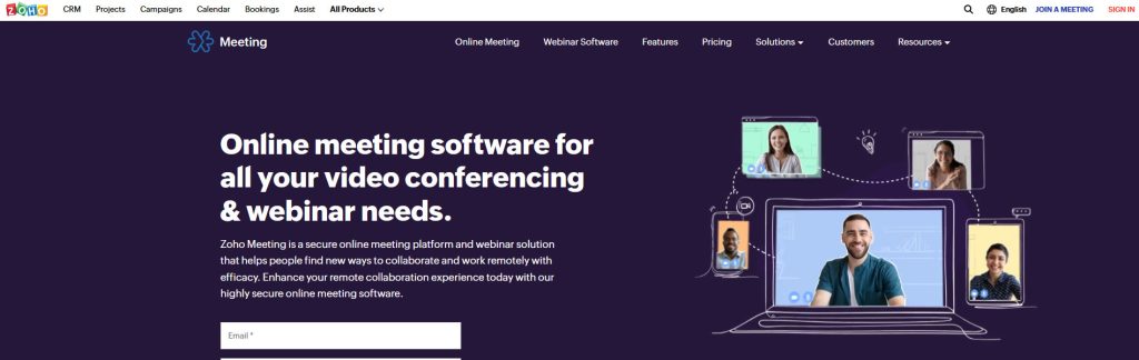 Zoho Meeting Website Screenshot