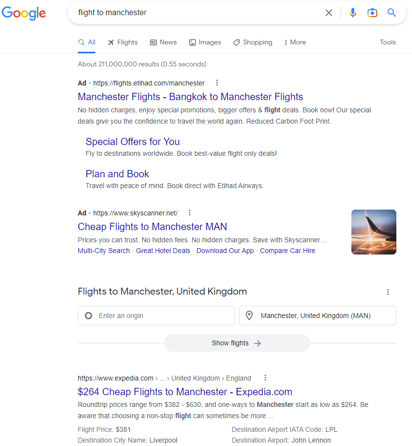 transactional search intent example