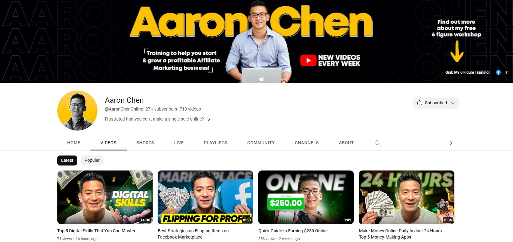 aaron chen affiliate youtube channel
