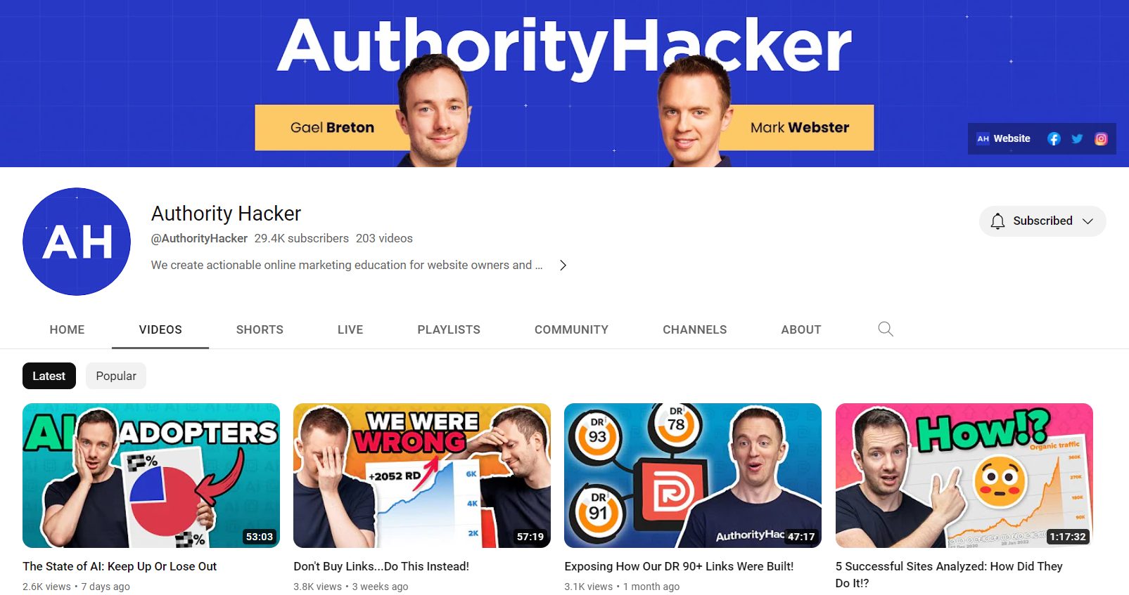 authority hacker youtube channel