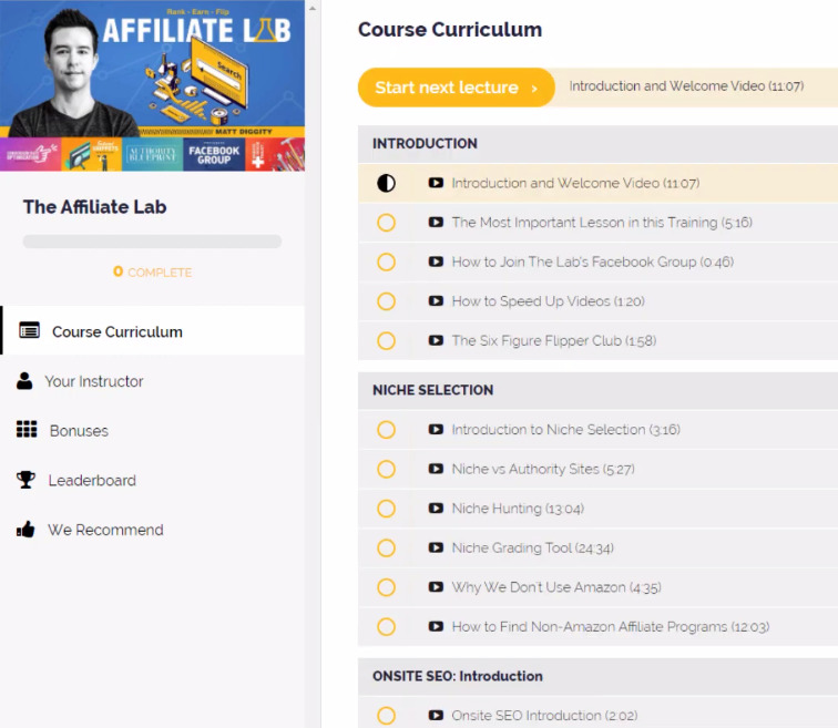 The Affiliate Lab Course Curriculum