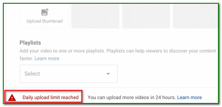 Daily Upload Limit Reached Message