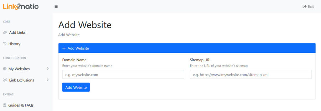 Linkmatic Add Website
